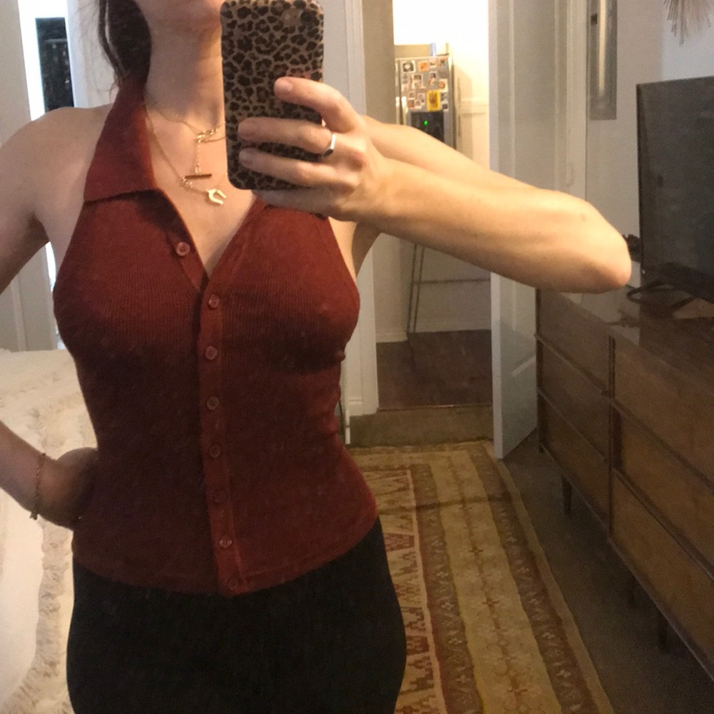 Sweater knit button front halter